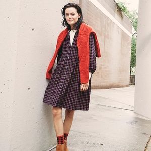 Plaid Flannel Raglan Button-Front Shirtdress